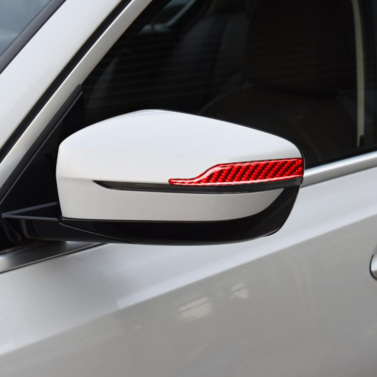 Red carbon-fiber rearview mirror protective sticker strip installed on side mirror