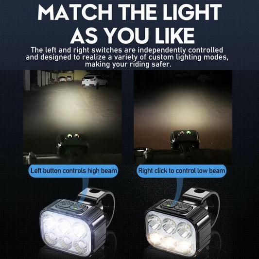 Dual-mode bicycle headlight with four white LEDs and side control buttons