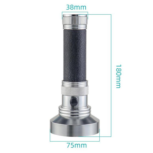 UV flashlight size: 180mm long, 75mm head diameter, 38mm body width