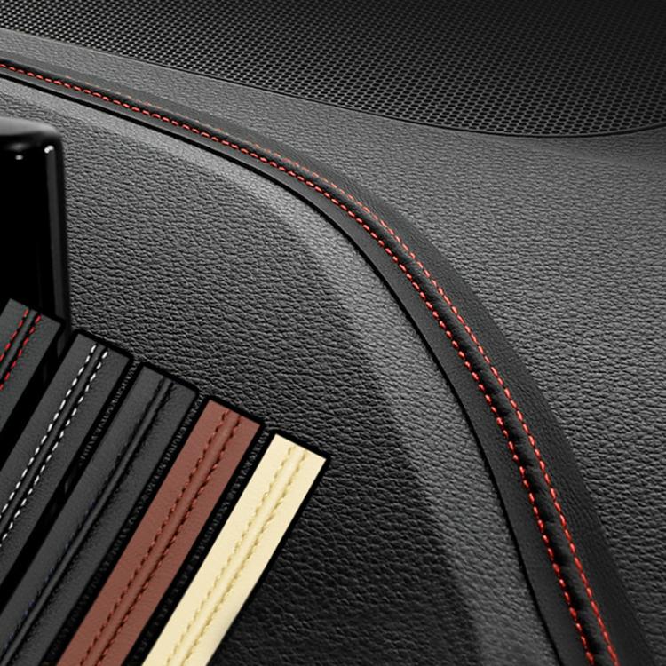Black leather-style trim strip with red stitched edge and multicolor insert sections