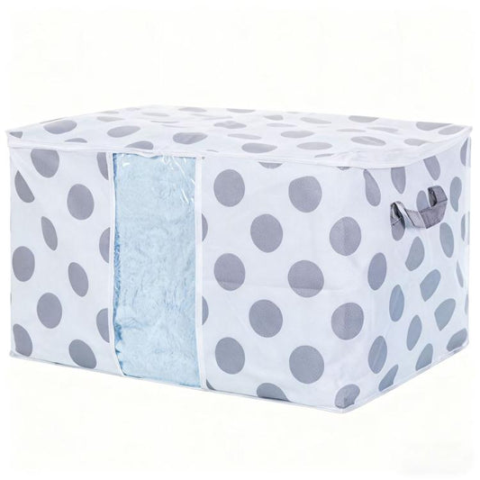Gray dot non-woven storage bag cube with see-through window panel and zipper front