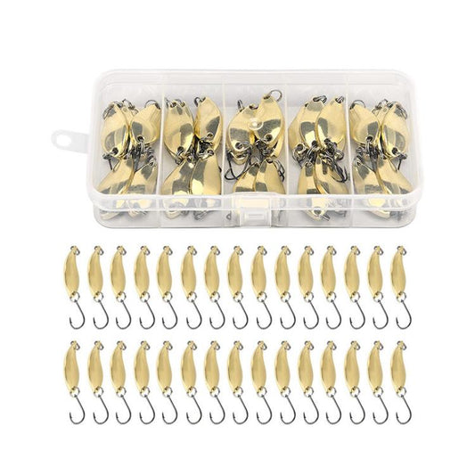 30pcs /Box Tin-plated Spinner Lure Fishing Tackle Hard Bait Bio-mimetic Spinner Lure, Gold 2.5g, Gold 3.5g, Gold 5g, Silver 2.5g, Silver 3.5g, Silver 5g