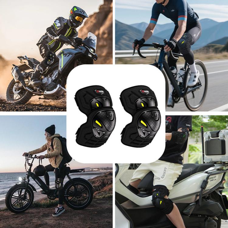 Motorcycle knee and elbow protective pads, black with yellow shockproof details