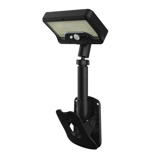 Black solar motion sensor clip-on light with rectangular panel and front lens sensor