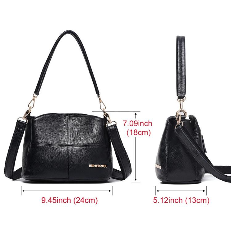 Black leather crossbody shoulder bag with top handle and adjustable strap