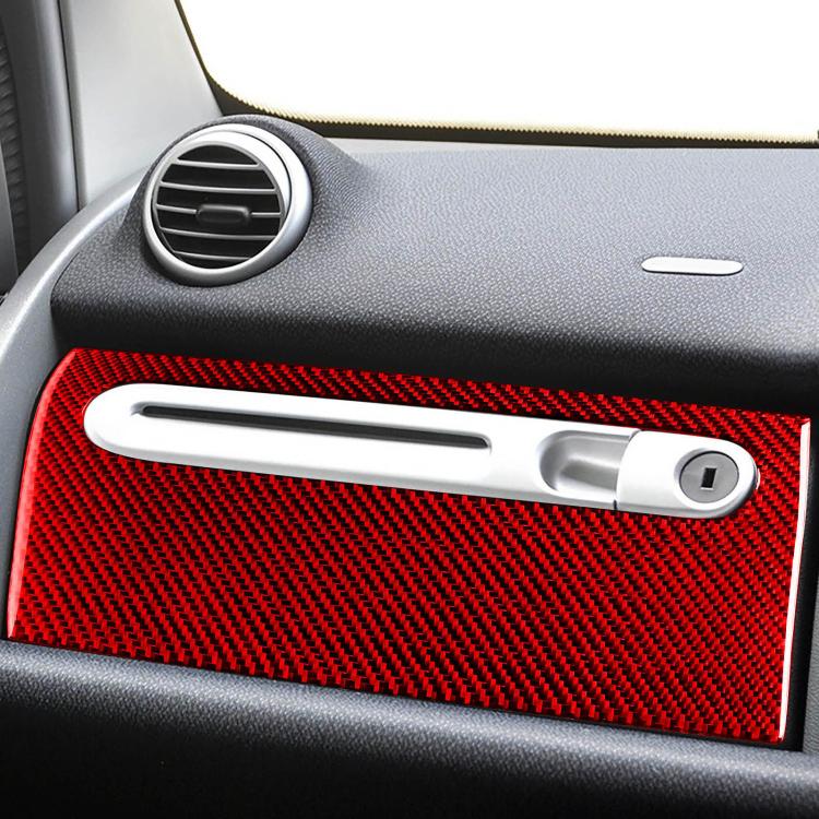 Red carbon-fiber glove box handle trim sticker with silver handle opening