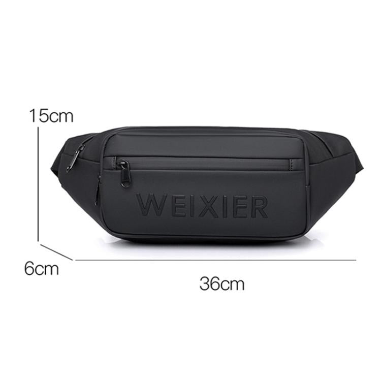 Black waterproof sling fanny pack with compact size proportions and front zip pocket