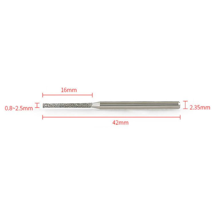Extended diamond drill bit with size and length dimensions labeled on a single bit