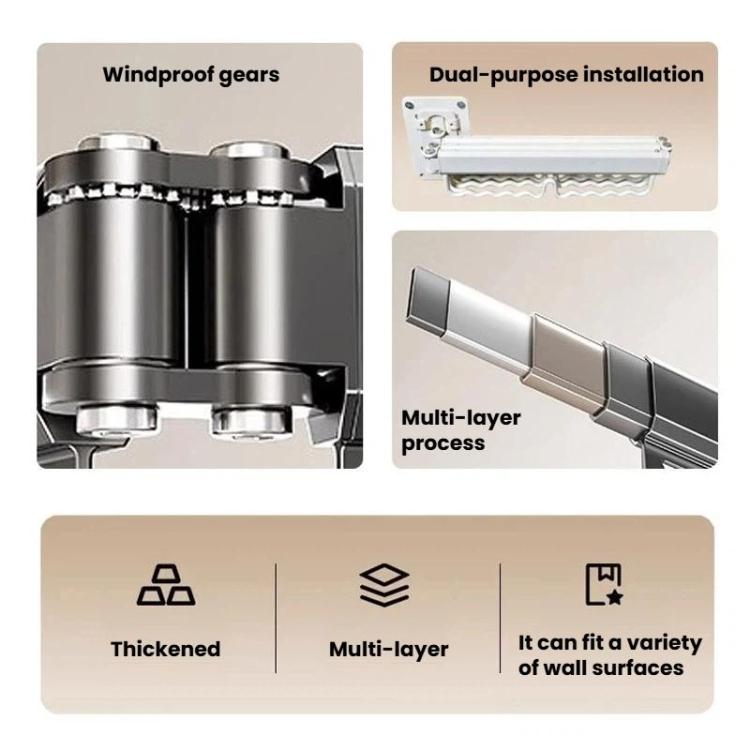 Wall-mounted drying rack hardware with dual-purpose brackets and multi-layer build