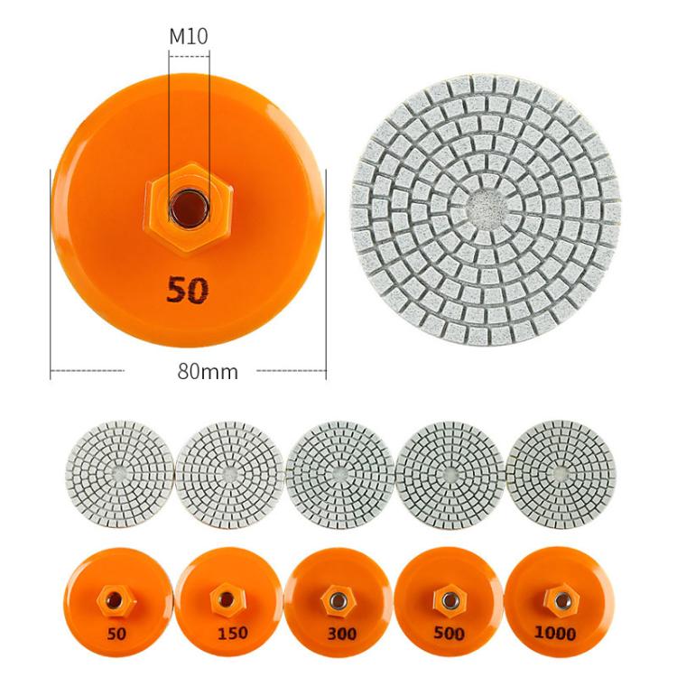Diamond grinding disc set for tile edges, 50 to 1000 grit, M10