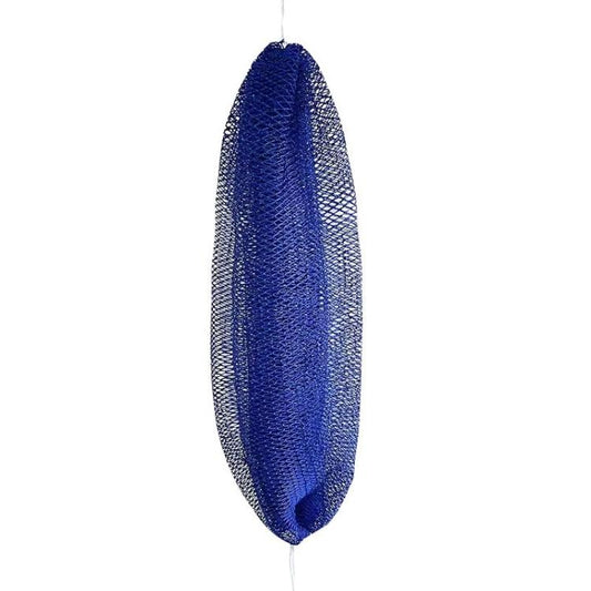 Long nylon drawstring bath towel, blue exfoliating mesh