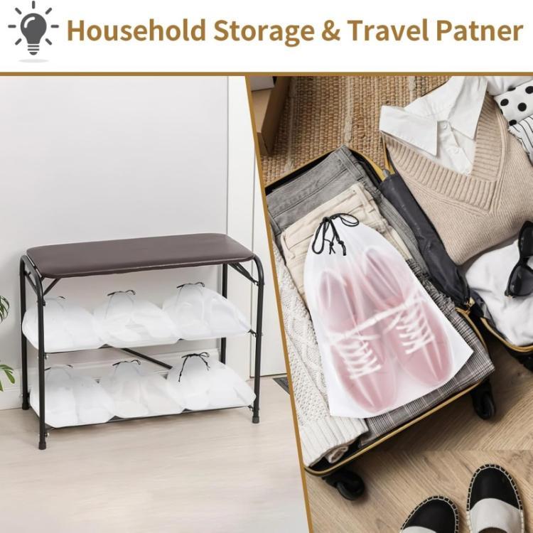 Clear frosted drawstring shoe bags for tidy storage and travel organization