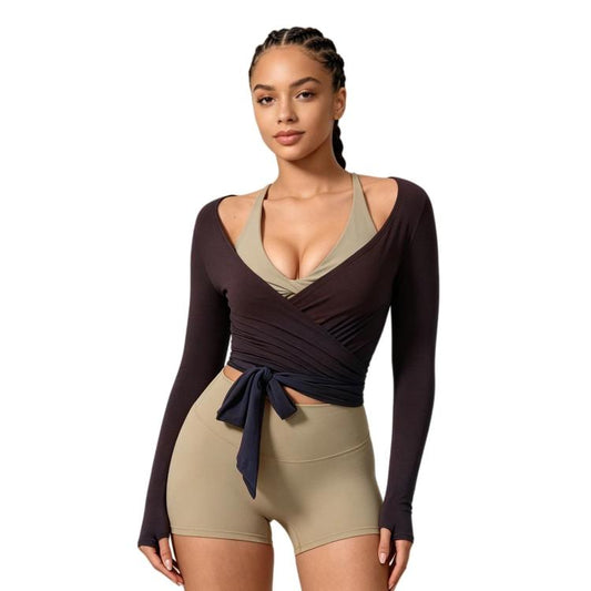 Women Long-Sleeve Slim-Fit Yoga Top, Quick-Dry Pilates Fitness Shirt Sports Cover-Up, S, M, L