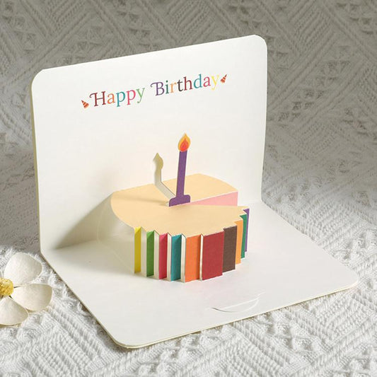 3D Pop-Up Birthday Card Minimalist Foldable Colorful Cake Greeting Card, Cake