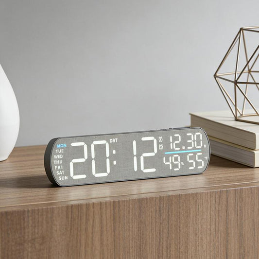 LED Digital Alarm Clock With Temperature Display DST Dual Alarm, 6665A Wood Grain, 6665B Fabric Texture, 6686A Wood Grain, 6686B Fabric Texture