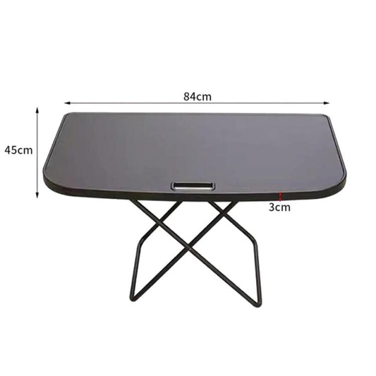 Foldable car camping table with dark tabletop and cross-frame legs, rectangular shape