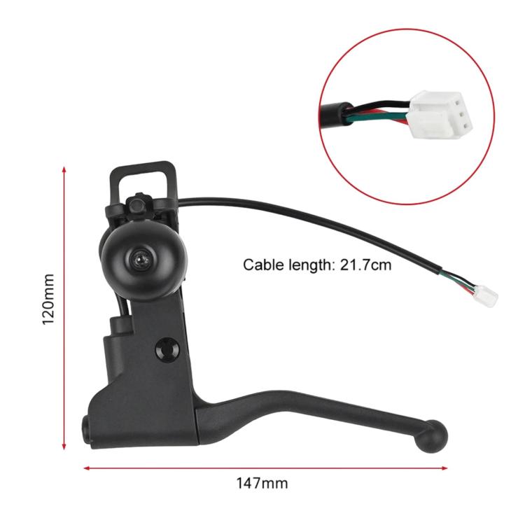 Black electric scooter brake lever with bell, long lever with cable and plug