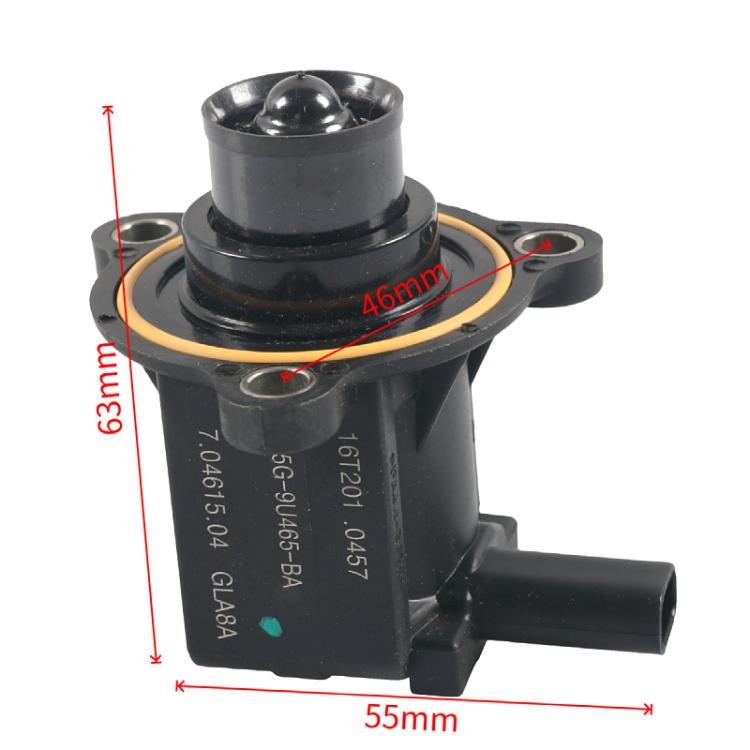 Turbocharger bypass solenoid valve with 55mm x 63mm dimensions, black housing and yellow seal ring