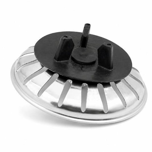 Sink strainer basket with black stopper and metal perforated strainer plate