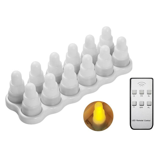 White LED candle light set with warm yellow bulbs and included LED remote control