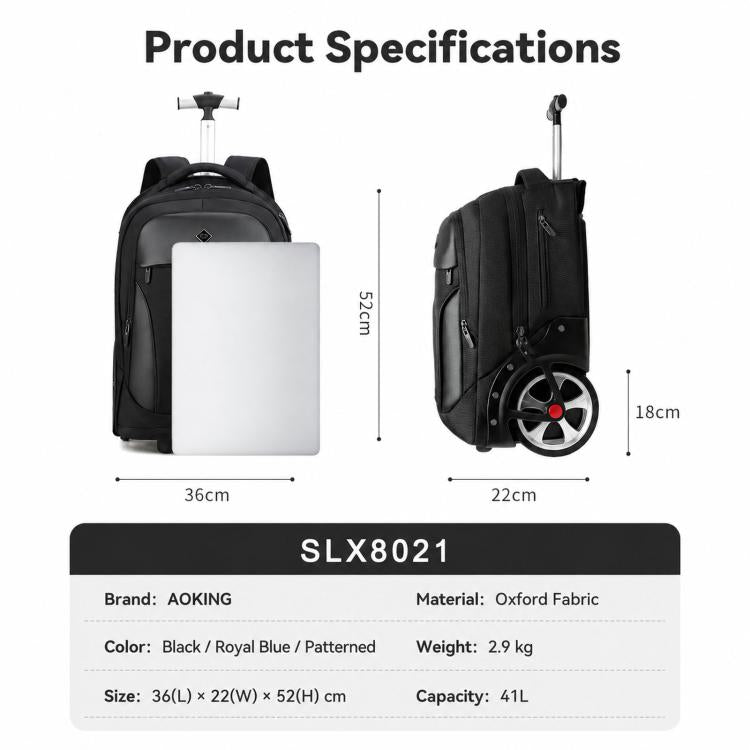 AOKING Wheeled Backpack for Travel 18cm Large Wheel Rolling Laptop Bag Business Trolley Backpack