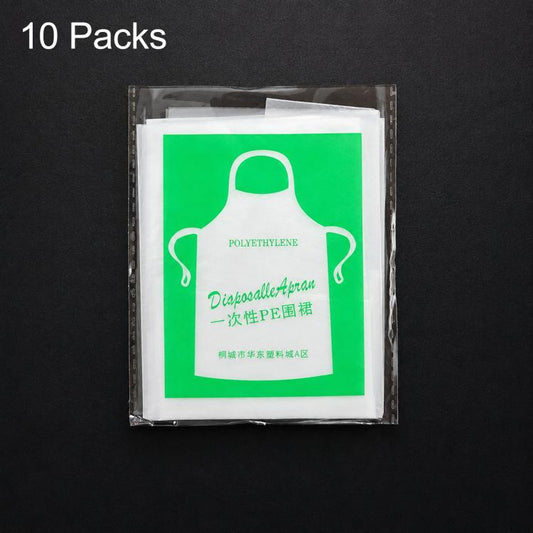Individually wrapped clear polyethylene disposable apron pack, white apron