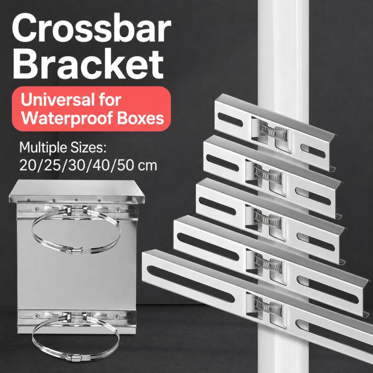 Stacked stainless steel crossbar brackets for waterproof boxes, 20–50cm sizes