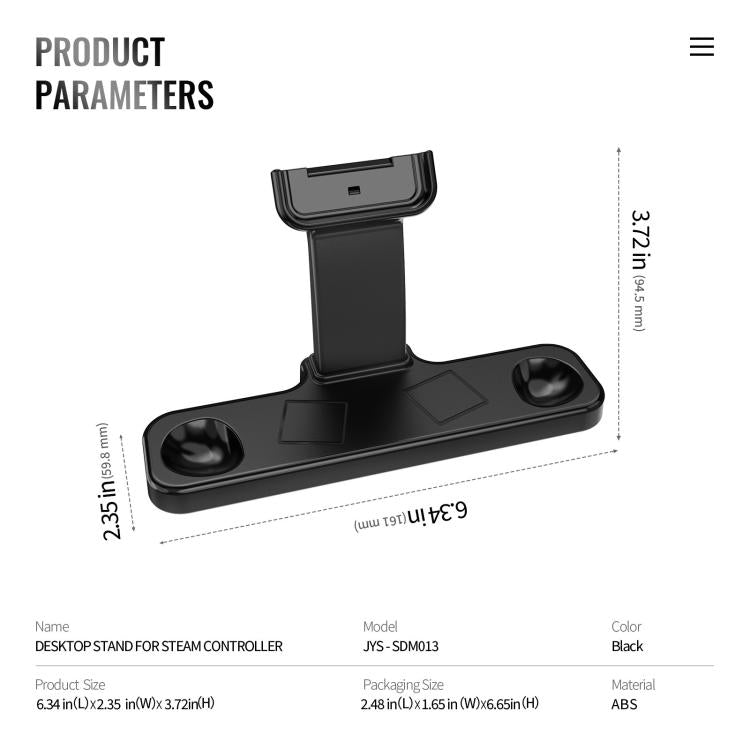 Black desktop stand product diagram with upright cradle and wide base