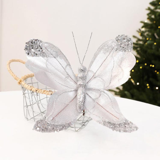 Glitter Butterfly Christmas Tree Ornaments Fabric Sequin Ornaments For Holiday Decoration