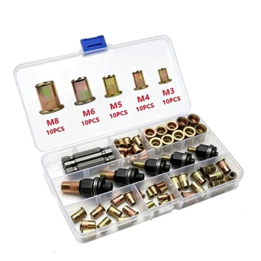 Metric Rivet Nut Mandrel Kit Threaded Insert Rivnut Assortment Set, 60 PCS/Box M3-M8, 70 PCS/Box M4-M10, 53 PCS/Box M3-M8, 77 PCS/Box M3-M12