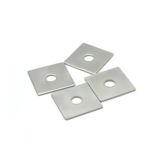 Set of stainless steel square flat washers with round center holes