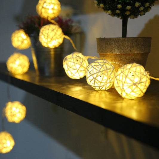 20 LEDs Rattan Balls Lights Fairy Holiday Christmas Outdoor LED Decorative Lamp, 4m Battery Style, 5m Plug-in Style