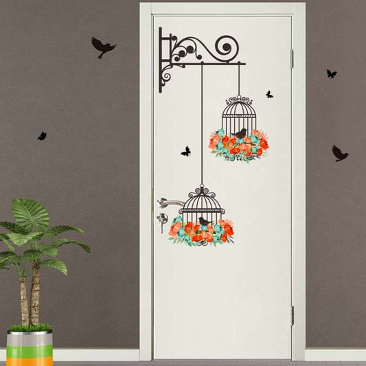 Birdcage Flower Flying Living Room Nursery Room Wall Stickers Vinyl Wall Decals Wall Sticker, Birdcage Flower