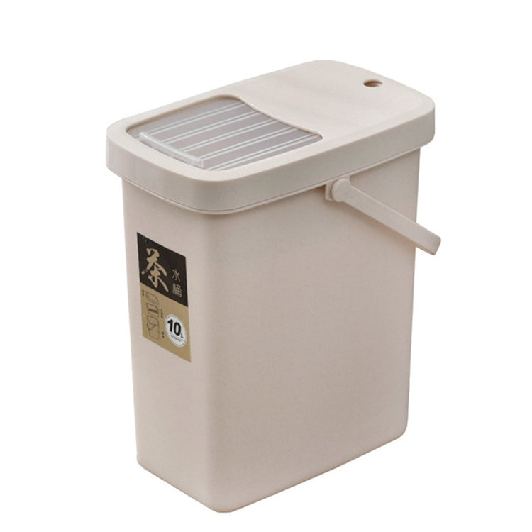Cream plastic tea waste bucket with push lid and rectangular filter grid opening