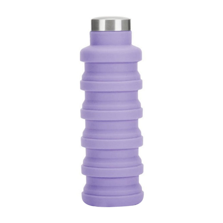Collapsible folding silicone water bottle, purple with stainless steel lid