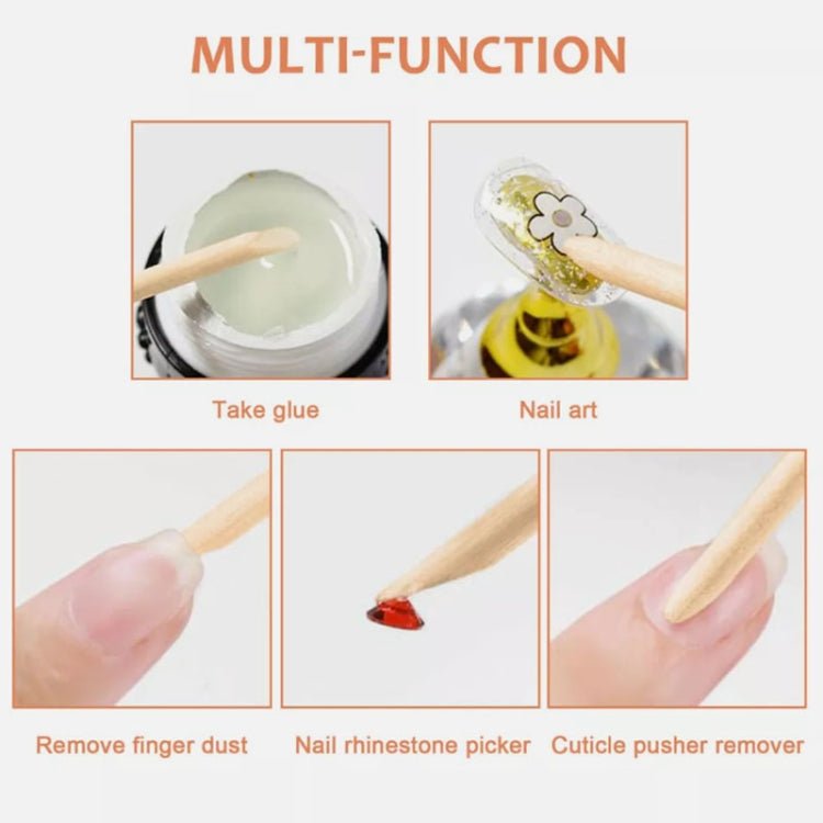 Manicure sticks shown for glue, nail art, dust removal, rhinestone picking, cuticle pushing
