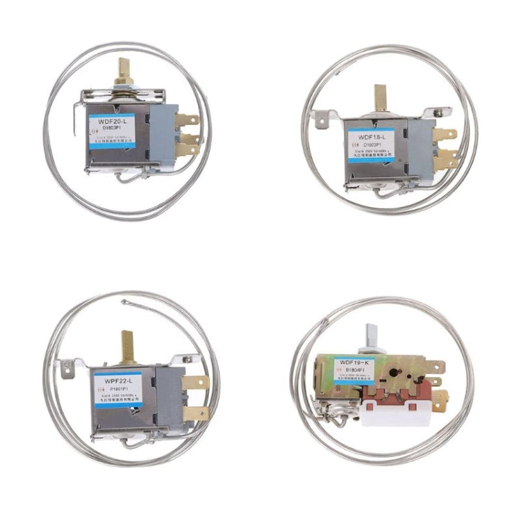 Set of refrigerator thermostat temperature controllers with metal housings and wire leads