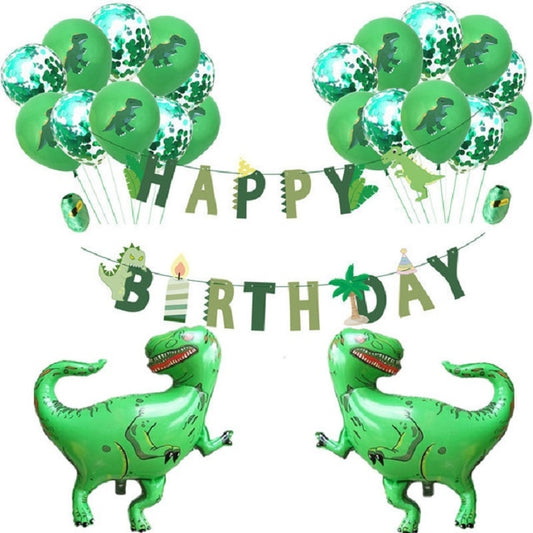 Dinosaur Theme Party Set Birthday Letter Pull Flag Aluminum Film Sequin Dinosaur Balloon Children Birthday Arrangement Decoration, Dinosaur Theme Party Set