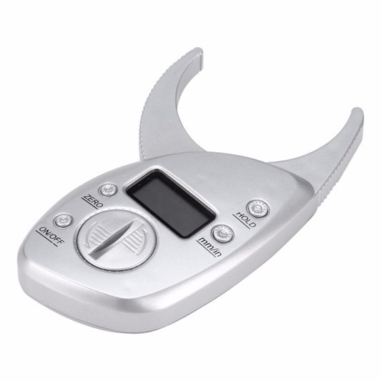Silver digital caliper with LCD screen and control buttons