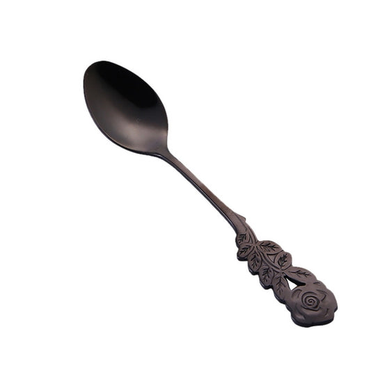 Small Mini Stainless Steel Rose Flower Coffee Spoon Strring Spoon Teaspoon Tea Spoon Dessert Spoon Long Handle Tableware