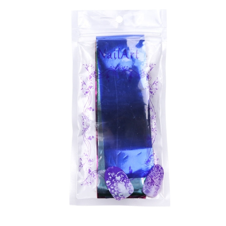 Blue nail foil transfer sticker sheet in sealed plastic package