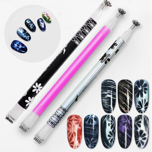 3 PCS Cat Eye Gel Magnet Pen Double Head Magnetic Pen Plum Branding Flower Magnetic Pen Nail Cat Eye Magnet New Tool