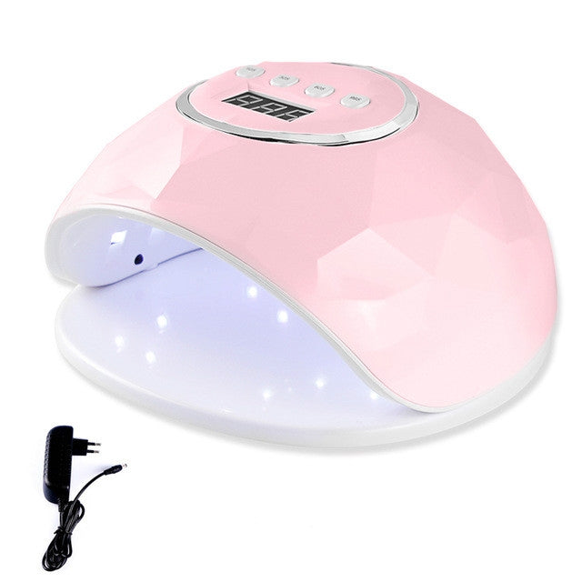 Pink UV LED nail dryer lamp with dual-hand curing chamber and sensor