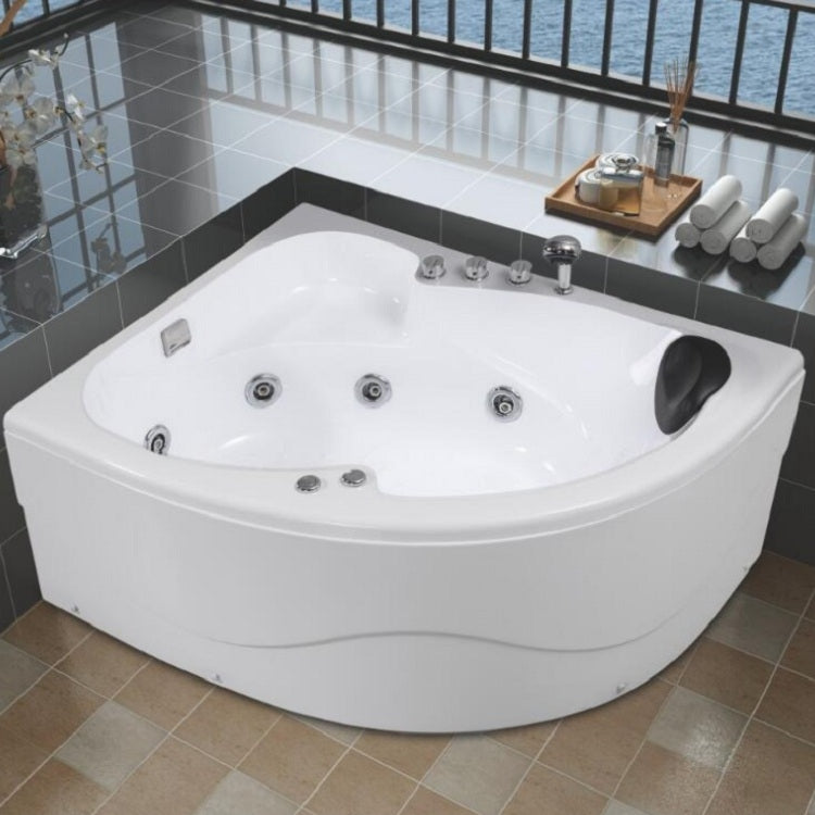 Black oval suction bathtub pillow fitted on a corner bathtub