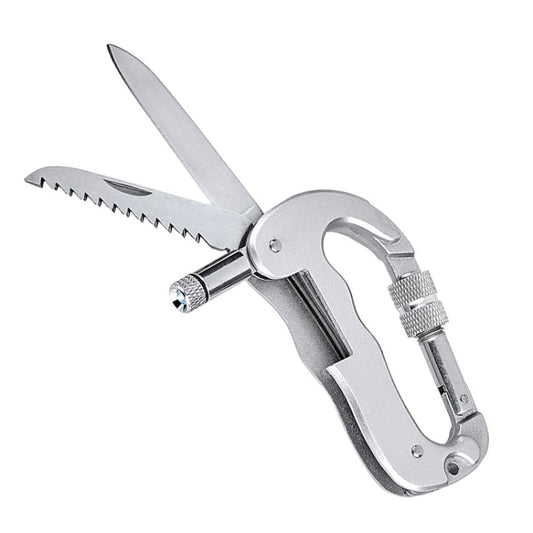 Multifunctional Folding Security Self Defense Folding Saw Carabiner Hanging Buckle Wild Survival Equipment, D Type + LED