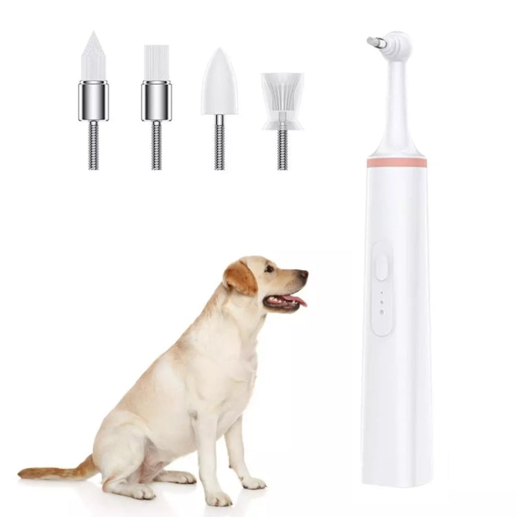 Pet electric toothbrush with white handle and replaceable cleaning heads