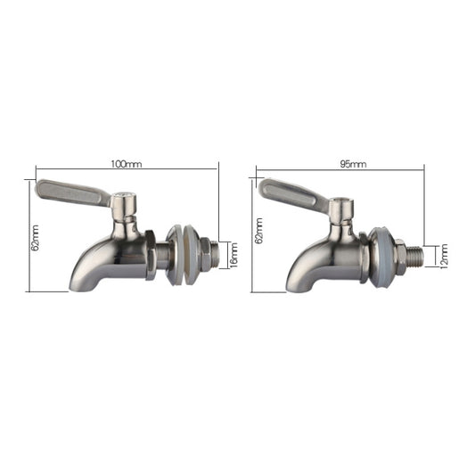 Drink Dispenser Beverage Wine Barrel Tap Spigot Stainless Steel Coffee Juice Faucet, 12mm, 16mm