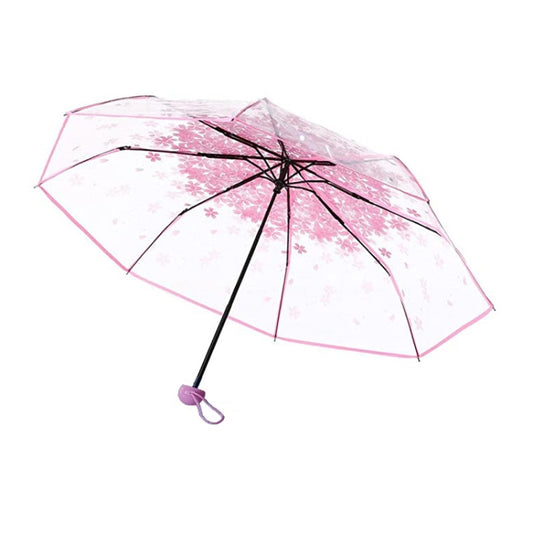 Cherry Blossom Transparent Triple-fold Umbrella Individual Folding Umbrella