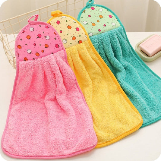 5 PCS Fruit Pattern Bathroom Kitchen Hanging Coral Fleece Absorbent Cloth Towels Random Color Delivery, Fruit Pattern Towels