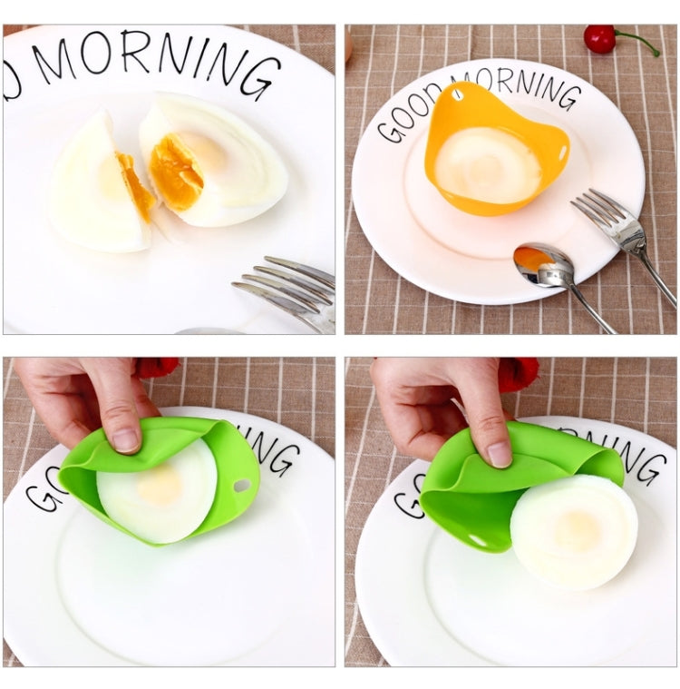 Silicone steamed egg cooker tray with green egg holder, shaping boiled eggs